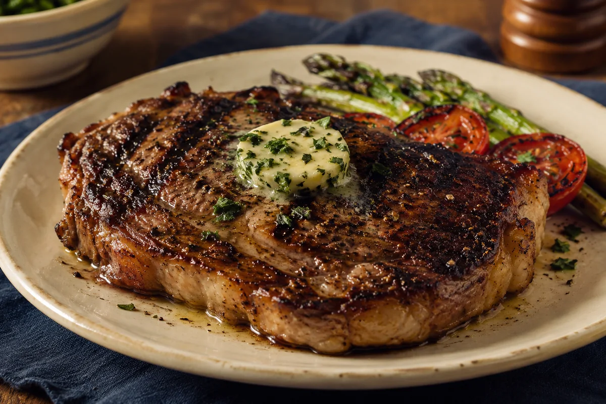 Backyard grilled steak — a little vintage colour