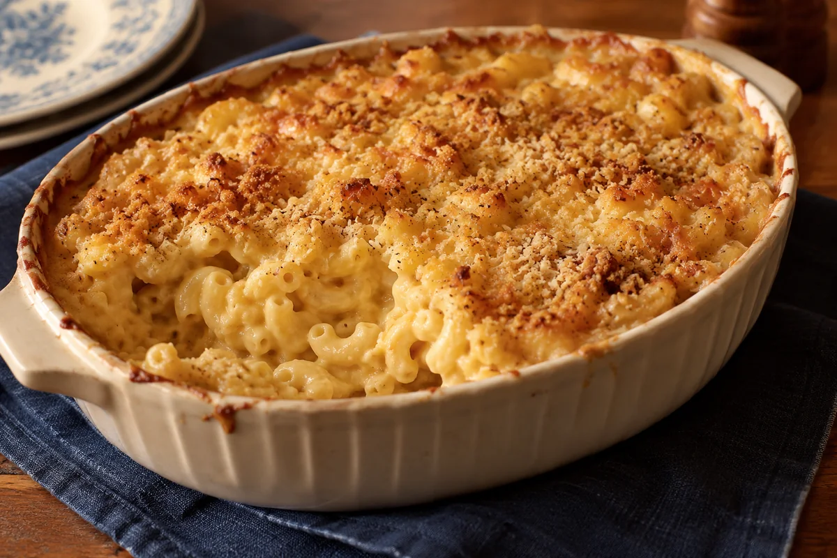 Golden baked macaroni & cheese — a little vintage colour