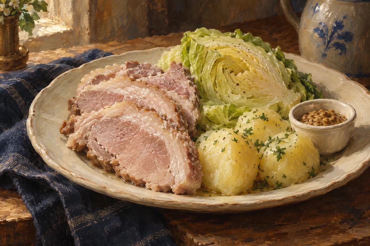 Salt pork, cabbage & potatoes — a painted table